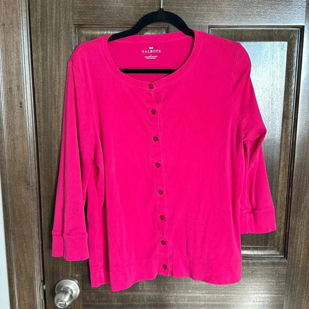 Talbots bright Pink Cardigan in 100% Pima cotton - Large GUC